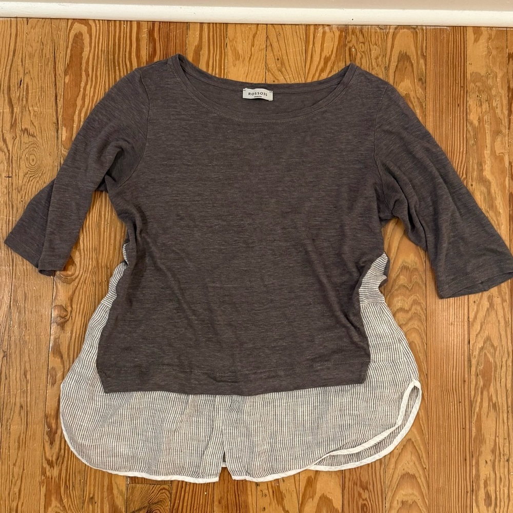 Rosso35 Linen Charcoal Knit Striped Top Size 46, Made in Italy